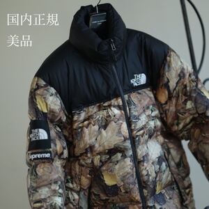 16aw 美品 国内正規 supreme THE NORTH FACE LEAVES NUPTSE M シュプリーム ノースフェイス 枯葉 ヌプシ ダウンジャケット 