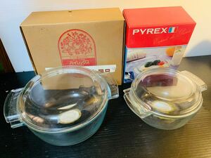 #1360 未使用 パイレックス PYREX 耐熱 キャセロール 3453 3451-S 耐熱ガラス ボウル ふた付き 2つ まとめて