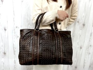 極美品 BOTTEGA VENETA ボッテガヴェネタ イントレチャート トートバッグ ハンドバッグ バッグ レザー 茶 A4可 メンズ 78859