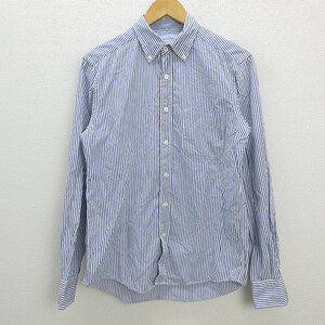 X★ ユナイテッドアローズ/Green Label RELAXING ストライプ柄 長袖BDシャツ【M】紺白MENS/16【中古】■