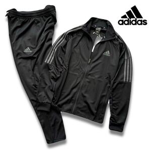 ◆H941新品【メンズM】 黒グレー adidas アディダス 上下セット ジャージ セットアップ スリーライン オールシーズン トラックスーツ