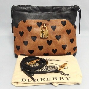 ★BURBERRY PRORSUM ハラコ レザー ハート 巾着 ショルダーバッグ 斜め掛け バーバリー プローサム★