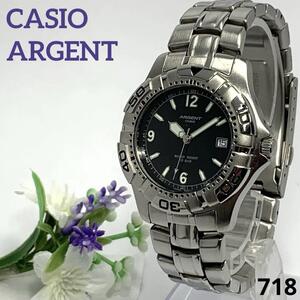 718 CASIO ARGENT カシオ アージェント 10BAR メンズ 腕時計 回転ベゼル 3針 デイト クオーツ式 新品電池交換済 人気 希少 ★蓄光