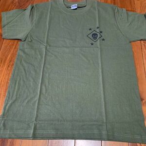 沖縄 米軍放出品 海兵隊 実物 US MARINES RAIDERS MARSOC Tシャツ MEDIUM OD COTTON (管理番号E15)