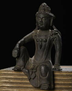 旧蔵 中國 清代 仏教 銅胎 自在観音 仏像 仏教古美術 供養品 細密彫 時代物 置物 中国古美術 TWB15