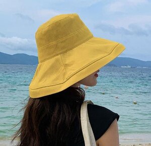 帽子 レディース イエロー UVカット 折りたたみ 大きいサイズ 風で飛ばない 紐付き 日よけ HAT 紫外線カット つば広