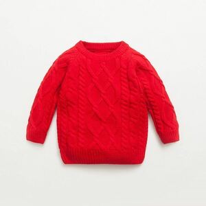 極暖 ニット 裏起毛 男の子 女の子 プレゼント 子供服 韓国 冬 ファッション 年末年始 セール セーター レッド 140cm