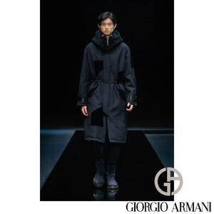 ランウェイコレクション 超絶リッチなヴァージンウールベルベットコート 定価70万 GIORGIO ARMANI ジョルジオアルマーニ ダークネイビー