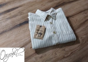 ORGUEIL☆ストライプ ワークシャツ☆サイズ36 ベージュ☆オルゲイユ OR-5051A