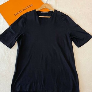 美品/XLサイズ●ルイヴィトン LOUIS VUITTON Tシャツ カットソー 半袖 背面ロゴ トップス 黒 ブラック 春夏