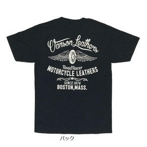 XXLサイズ VANSON バンソン WHEEL&WING 半袖Tシャツ 882V068 ブラック