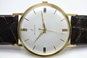☆K18金無垢☆王室、公爵、貴族の愛用ブランド 1960年代 スイス名門 JUVENIA 薄型 手巻き紳士腕時計 未使用保管品