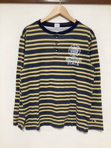 え1253 Champion チャンピオン ボーダー ヘンリーネック 長袖Tシャツ L BEMIDJI STATE