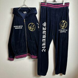 24karats　ジャージ上下セットアップ　EXILE　ベロア　ネイビーピンクL