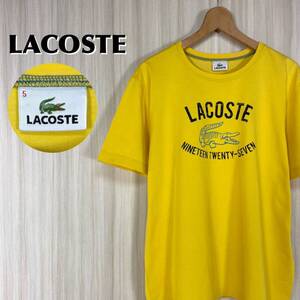 ☆人気ブランド☆国内正規品☆LACOSTE ラコステ ビッグプリント ビッグロゴ デカワニ 半袖Tシャツ サイズ5 イエロー 黄色 Lサイズ相当 古着