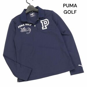 PUMA GOLF プーマ ゴルフ 通年 ロゴ プリント♪ 速乾 長袖 ポロシャツ Sz.M　レディース ネイビー　K4T00938_6#C