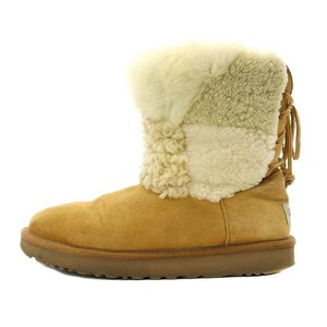 アグ UGG バックレース ムートンブーツ ミドル ボア USA6 23.0cm 茶 ブラウン キャメル /YQ ■OS レディース