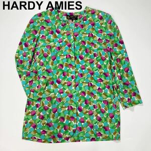 HARDY AMIES ハーディエイミス 9号 M ノーカラージャケット 羽織り 総柄 レディース B62425-78