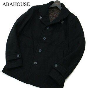 ABAHOUSE アバハウス 秋冬 メルトン ウール★ 中綿 シングル コート Sz.2　メンズ 黒　A2T12642_B#N