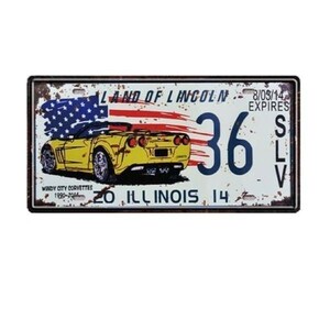 K208 新品◆アメリカン雑貨 ブリキ看板 ILLINOIS イリノイ州 USA アメリカ 州 かっこいい CORVETTES アンティーク コルベット