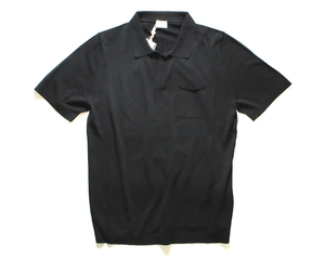 新品 ルイジボレッリ LUIGI BORRELLI 製品洗い コットン ニット スキッパー ポロシャツ ブラック 46