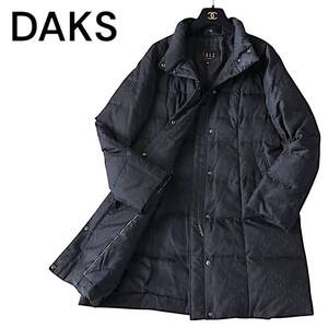 D36◆美品 ダックス DAKS 大きいサイズ 40 L XL 前後 ハウスチェック パイピング 軽量 ライト ダウン コート ジャケット シャドー柄 秋冬