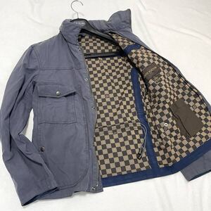 【極美品】全面ダミエ柄 ルイヴィトン Louis Vuitton ダミエ柄 ジャケット ブルゾン ネイビー サイズ46 M相当 メンズ ミリタリー MA1