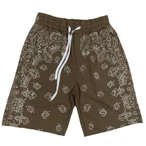 [並行輸入品] AMIRI アミリ BANDANA BLEACH SHORT PANTS バンダナ柄 ブリーチ ショートパンツ (ブラウン) (L)