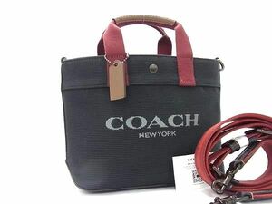 1円 ■新品■未使用■ COACH コーチ CU299 トート 20 キャンバス×レザー 2WAY ハンドバッグ ショルダーバッグ ブラック系 FC9834