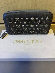 正規 JIMMY CHOO ジミーチュウ 星 スター スタッズ レザー ラウンドジップ ウォレット 長財布 グレージュ