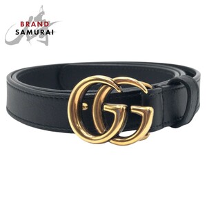 美品 GUCCI グッチ GGマーモント ブラック 黒 ゴールド レザー/メタル 409417 AP00T ベルト レディース 408190