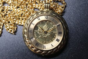 【ト足】 1/10oz OR PUR CANADA FINE GOLD 9999メイプルリーフ コインウォッチ 懐中時計 CE226CAA48