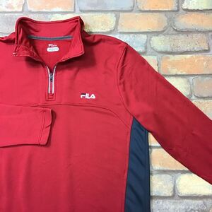 SD6-623★アメリカ買付商品★状態良好★赤×灰【FILA フィラ】ハーフzip スウェット プルオーバー【メンズ L】トレーナー テニス USA古着