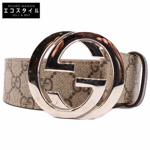 GUCCI グッチ 4111824 GGキャンバス PVCレザー ベルト ブラウン レディース