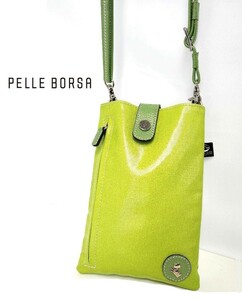 PELLE BORSA ペレボルサ スマホショルダー ミニショルダーバッグ イエローグリーン【送料無料】