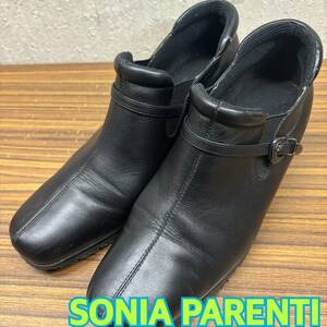 美品 靴 ◆SONIA PARENTI ◆ ショートブーツ 23cm 黒 レザー ◆ ソニア パレンティ◆ レディース シューズ