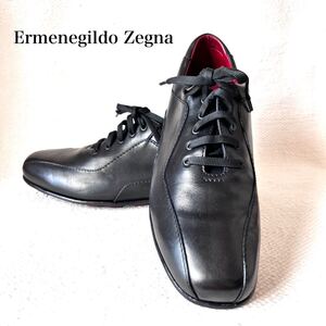 Ermenegildo Zegna エルメネジルドゼニア ゼニア 牛革 スニーカー レザー 7 EE 黒 ブラック 本革 メンズ レザーシューズ 革靴