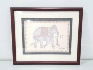 【美品】JIM THOMPSON ジムトンプソン ROYAL THAI ELEPHANTN ロイヤル タイ エレファント アートフレーム/額約22×27×1cm/LNG97f