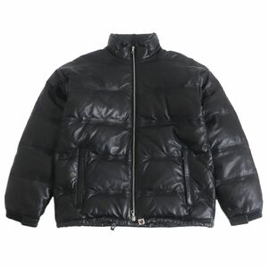 良品□A BATHING APE エイプ LEATHER CLASSIC DOWN JACKET シープスキン WZIP レザーダウンジャケット ブラック M 正規品 メンズ 希少！