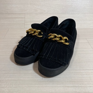 GIUSEPPE ZANOTTI/ジュゼッペザノッティ/イタリア製/チェーン×フリンジタッセルローファー/スウェード/ブラック/ゴールドチェーン