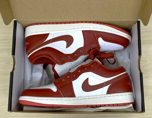 【4601】正規品 NIKE ナイキ AIR JORDAN 1 LOW SE エアジョーダン 1 ロー ロゴ DUNE RED FJ3459-160刺繍 27.5cm US9.5 箱付き ホワイト