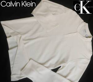 新品★カルバンクライン★アイボリー サーマル ロンT★ヘンリーネック★ワッフル 長袖 Tシャツ XL★CK Calvin Klein★755