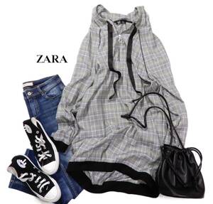 ザラ ZARA TRF 大人可愛い☆ チェック フード デザイン プルオーバー チュニック M