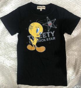 トゥイーティー ガールズ キッズ Tシャツ 130 ブラック★ルーニー・テューンズ Looney Tune★TWEETY THE ROCK STAR★ドクロ スカル ハート