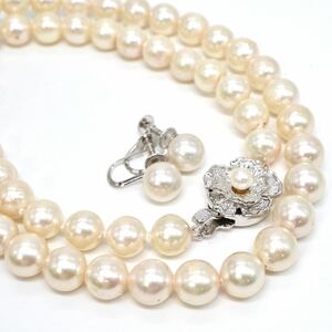 ◆アコヤ本真珠ネックレス&イヤリング◆J 約38.6g 約40.5cm 7.5-8.0mm珠 pearl パール jewelry necklace ジュエリー DB0/DC0