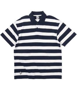 新品チャムスCHUMS ポロシャツ Oversized Booby Border Polo Shirt メンズ半袖ボーダーホワイトネイビーMサイズオーバーサイズ