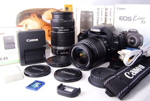 ●美品●初心者入門スタートセット● Canon キャノン EOS Kiss X2 超望遠250㎜ IS レンズ 純正 Wレンズセット●すぐ撮影OK