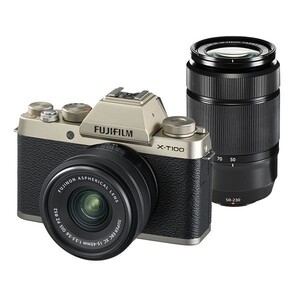 中古 １年保証 美品 FUJIFILM X-T100 ダブルズームキット XC 15-45mm OIS PZ + XC 50-230mm OIS II シャンパンゴールド