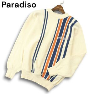 Paradiso パラディーゾ 秋冬 ウール100%★ ロゴ刺繍 ストライプ ニット セーター Sz.M　メンズ ゴルフ 日本製　A4T10737_A#K