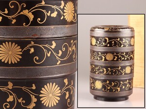 古美術 木製漆塗 金蒔絵 重箱 時代物 極上品 初だし品 C6895